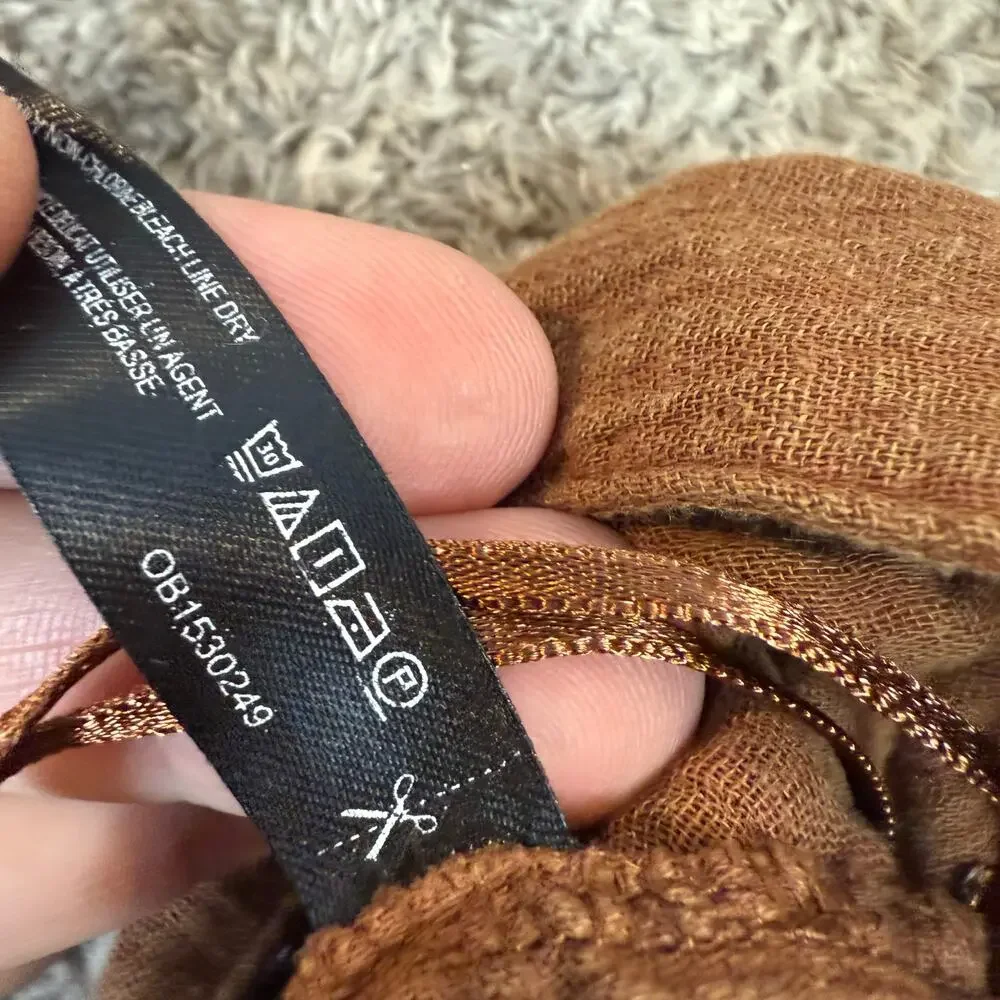 By Anthropologie XS Wrap Mini Skirt Brown Muslin Cotton Tiered Ruffle - Picture 7 of 8